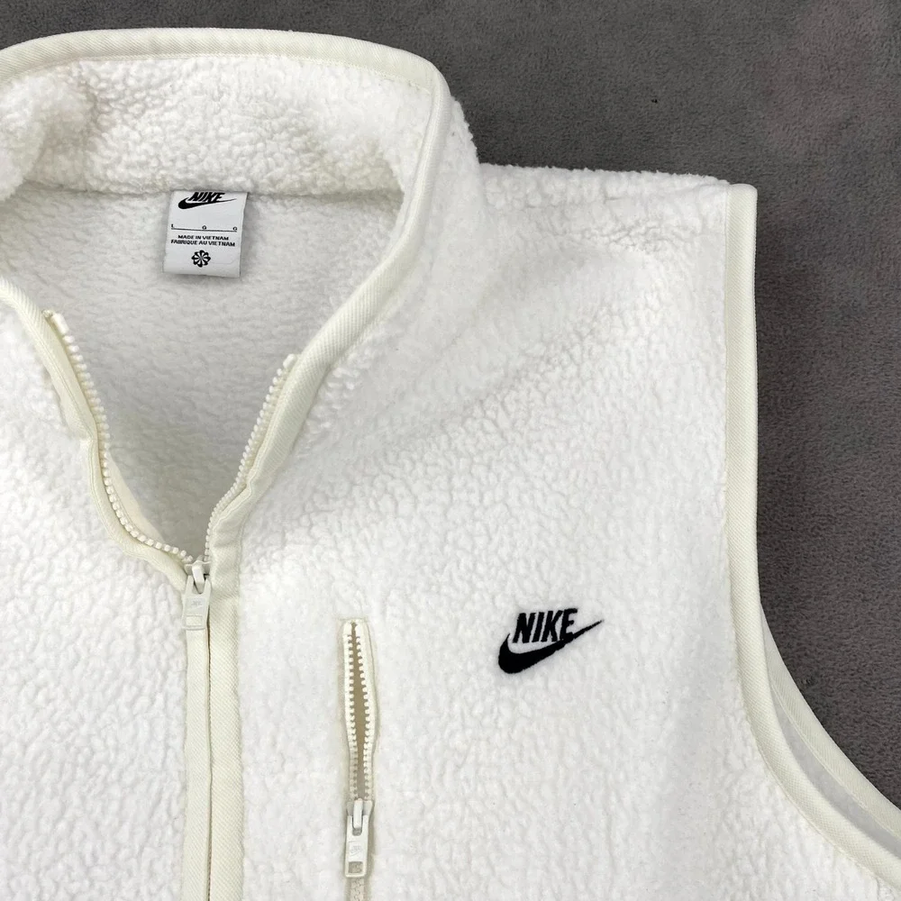 Nike Sportswear Club Winterized Fleece Vest Mens Large White Sleeveless Full Zip